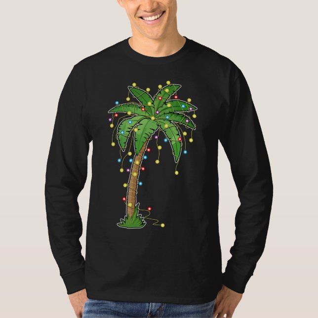 Camiseta Navidades Luces Palm Tree Beach Funny Tropical Xm (Anverso)