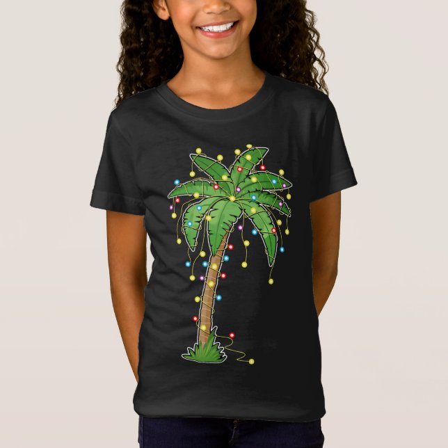 Camiseta Navidades Luces Palm Tree Beach Funny Tropical Xm (Anverso)