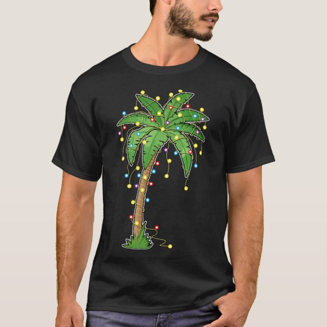 Camiseta Navidades Luces Palm Tree Beach Funny Tropical Xm (Anverso)