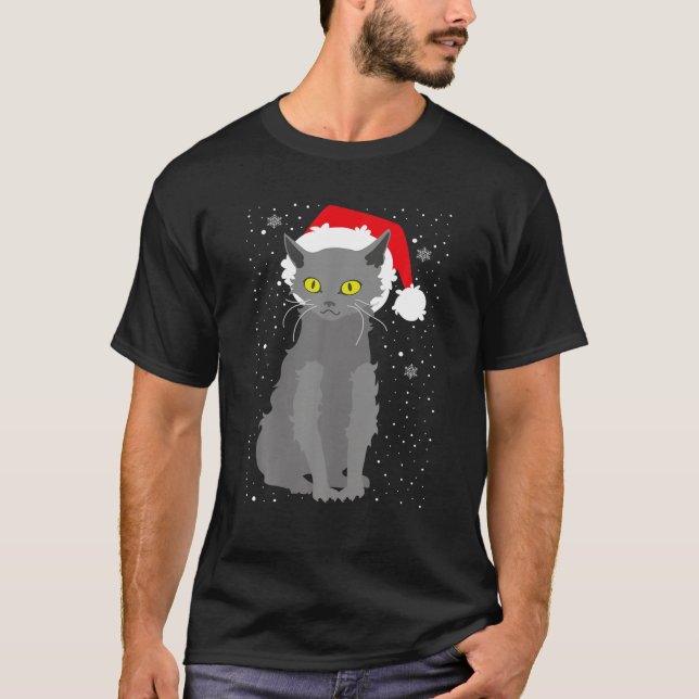 Camiseta Navidades Lykoi Cat Santa Hat Xmas Gatitos Amantes (Anverso)