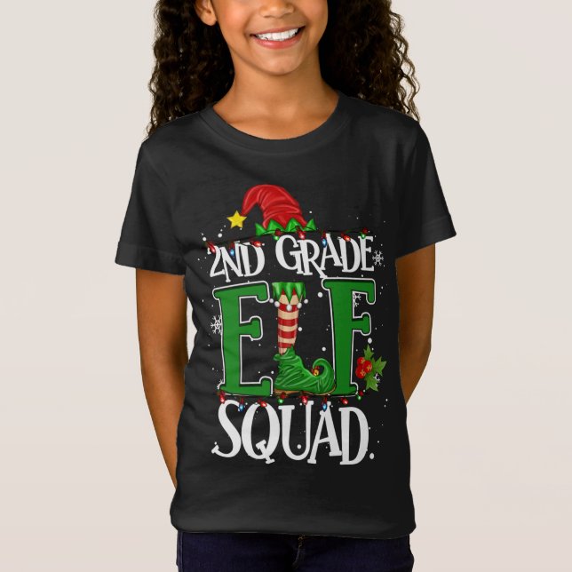 Camiseta Navidades Maestra de 2º grado Elf Squad Xmas Luces (Anverso)