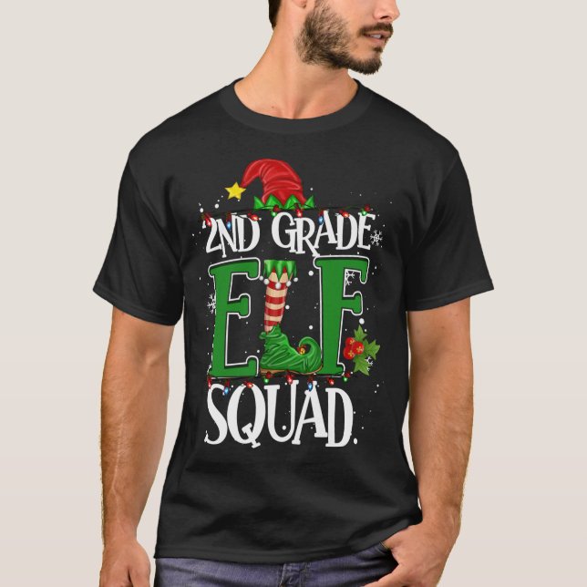 Camiseta Navidades Maestra de 2º grado Elf Squad Xmas Luces (Anverso)