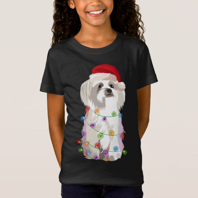 Camiseta Navidades malteses alumbran amante del perro de Na (Anverso)