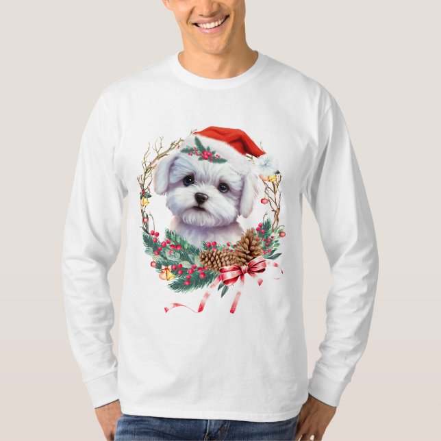 Camiseta Navidades malteses de cachorro, Navidad Perro malt (Anverso)