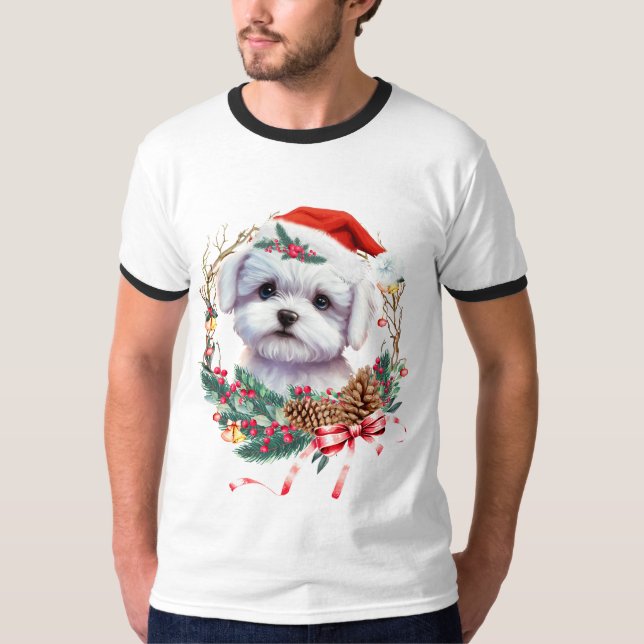Camiseta Navidades malteses de cachorro, Navidad Perro malt (Anverso)