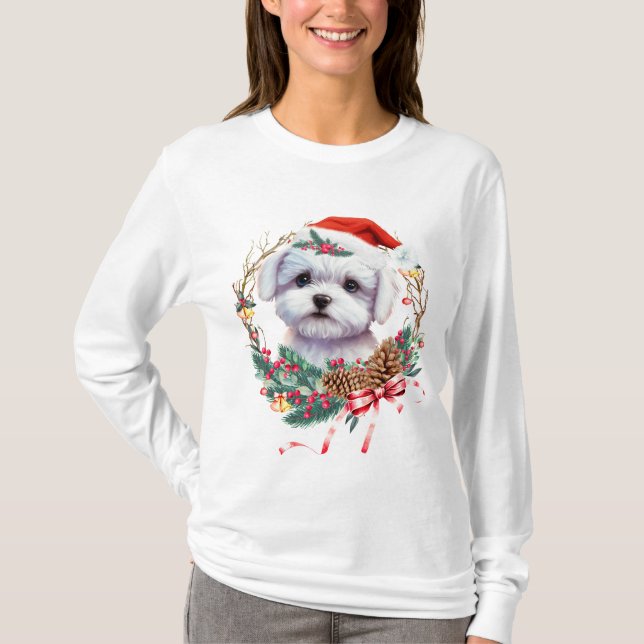 Camiseta Navidades malteses de cachorro, Navidad Perro malt (Anverso)