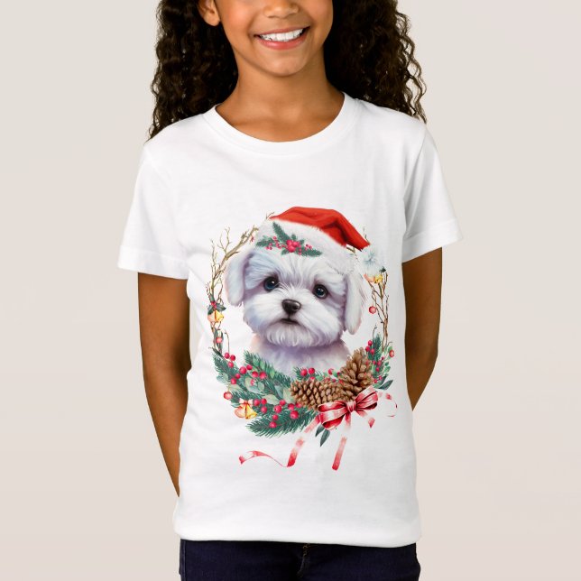 Camiseta Navidades malteses de cachorro, Navidad Perro malt (Anverso)