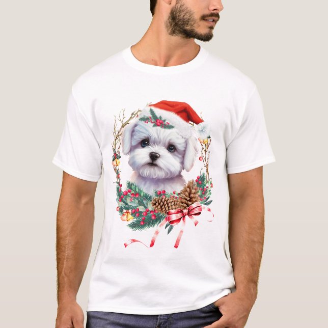Camiseta Navidades malteses de cachorro, Navidad Perro malt (Anverso)