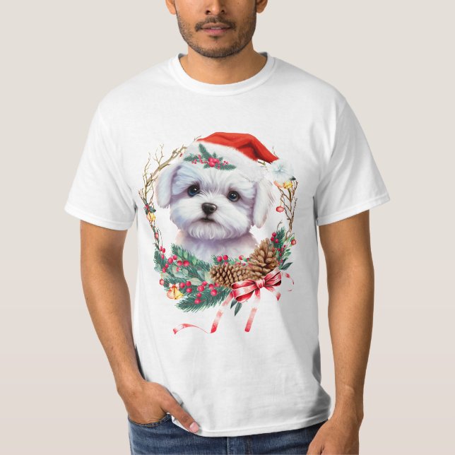 Camiseta Navidades malteses de cachorro, Navidad Perro malt (Anverso)
