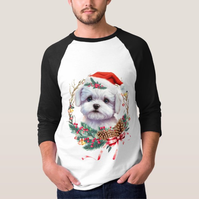 Camiseta Navidades malteses de cachorro, Navidad Perro malt (Anverso)