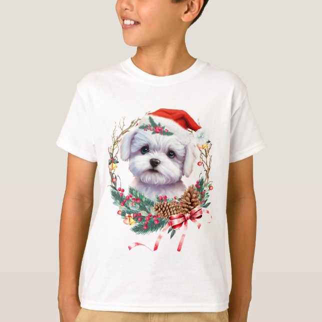 Camiseta Navidades malteses de cachorro, Navidad Perro malt (Anverso)
