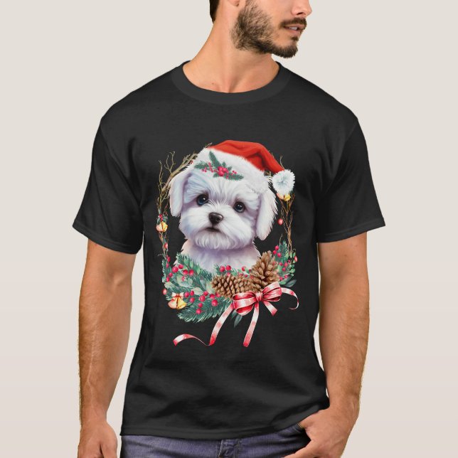 Camiseta Navidades malteses de cachorro, Navidad Perro malt (Anverso)
