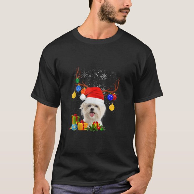 Camiseta Navidades malteses de perros renos alumbran Navida (Anverso)