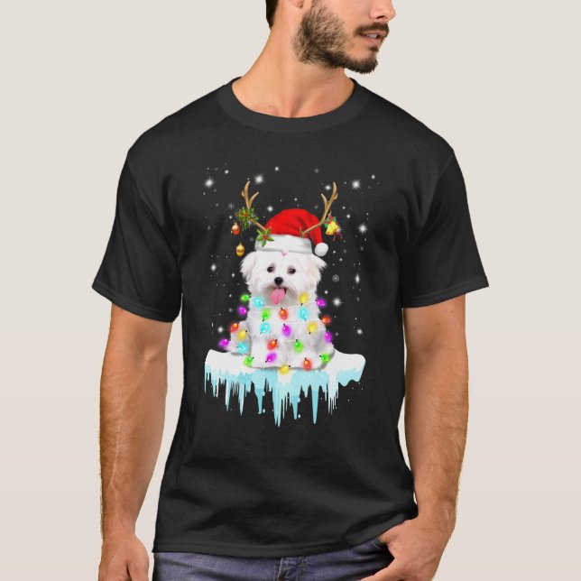 Camiseta Navidades malteses de reno de Santa Hat encienden  (Anverso)
