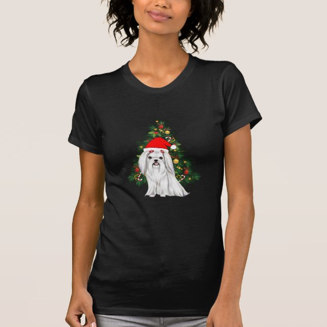 Camiseta Navidades malteses, Navidad Perro maltés con sombr (Anverso)