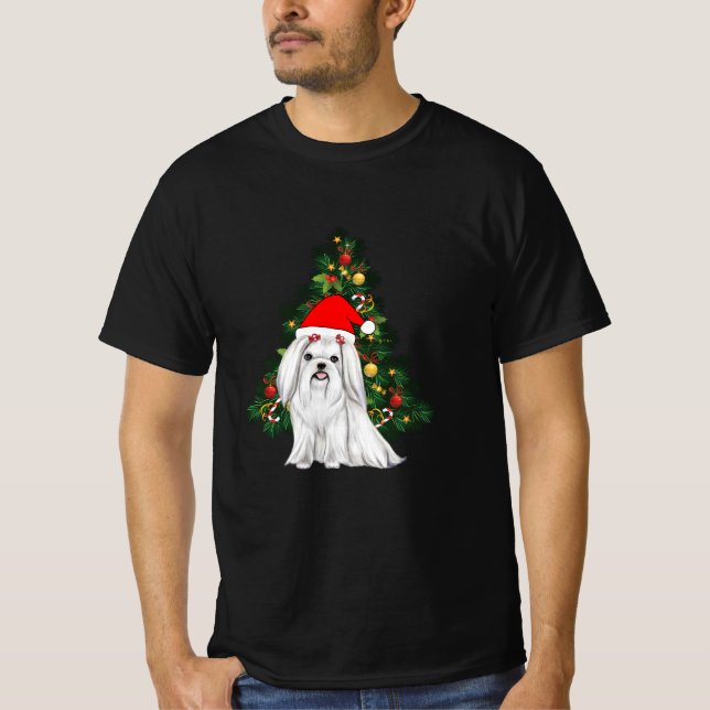 Camiseta Navidades malteses, Navidad Perro maltés con sombr (Anverso)