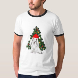 Camiseta Navidades malteses, Navidad Perro maltés con sombr
