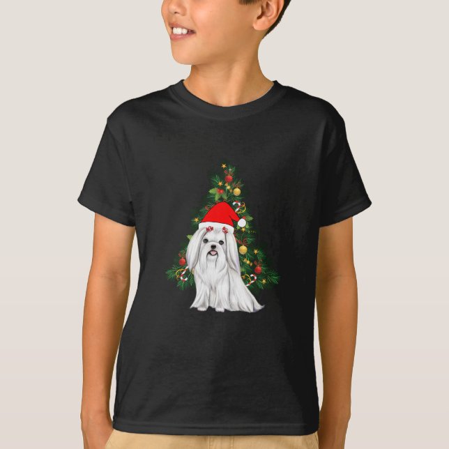 Camiseta Navidades malteses, Navidad Perro maltés con sombr (Anverso)