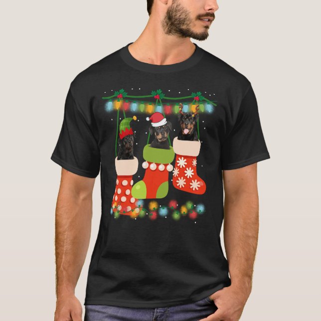 Camiseta Navidades más cortos Rottweiler Sock Xmas Reindeer (Anverso)