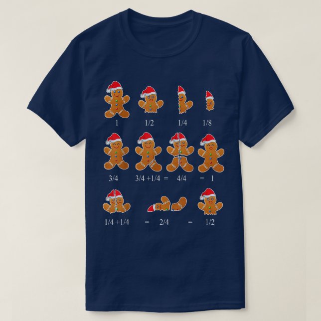 Camiseta Navidades Math Teacher Fraction Gingerbread Cookie (Diseño del anverso)