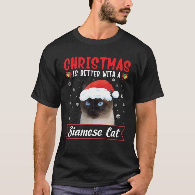 Camiseta Navidades Mejor Con Un Gato Siamés Feliz Navidad (Anverso)