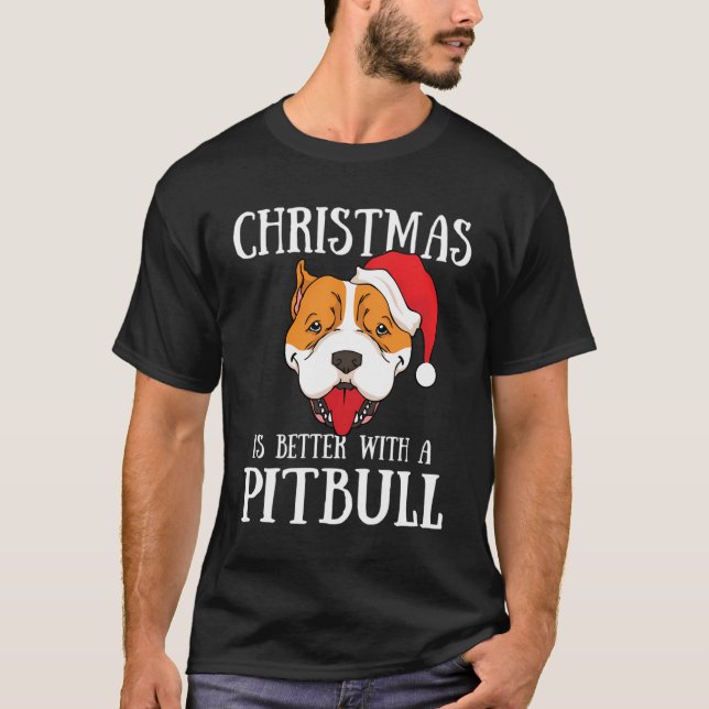 Camiseta Navidades Mejor Con Un Perro De Pitbull Santa Clau (Anverso)