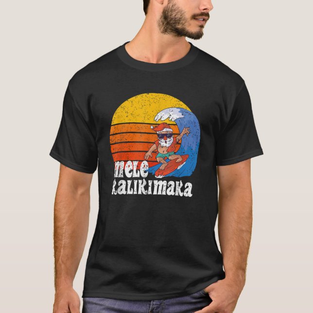 Camiseta Navidades Mele Kalikimaka Surfing Santa Hawaiian (Anverso)