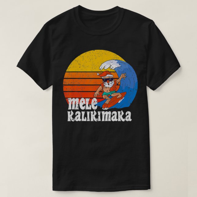 Camiseta Navidades Mele Kalikimaka Surfing Santa Hawaiian (Diseño del anverso)