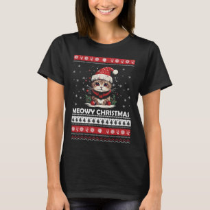 Camiseta Navidades Meowy Cutan Gatos Y Café Feliz Navidad