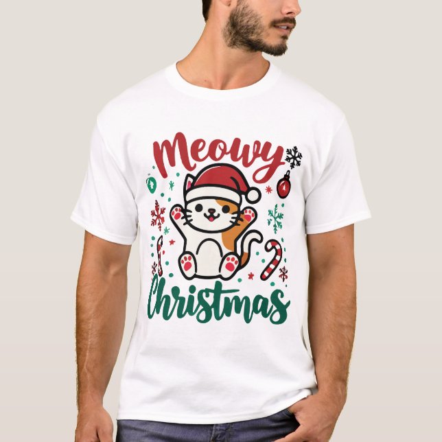 Camiseta Navidades Meowy - Festividad festiva de gato lindo (Anverso)
