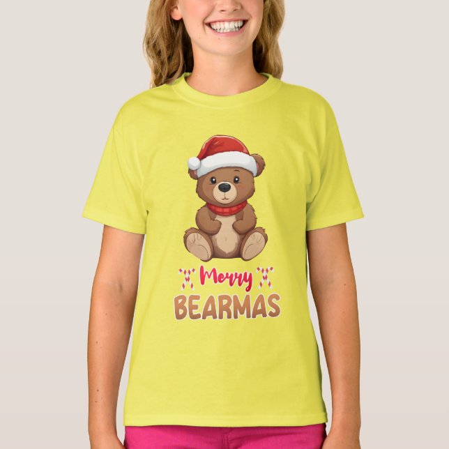 Camiseta Navidades Merry Bearmas Cute Pet Lover Santa Hat (Anverso)