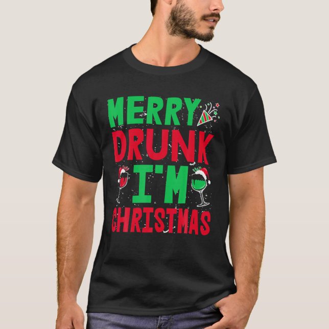 Camiseta Navidades Merry Drunk Soy Navidades Wine Santa Hat (Anverso)