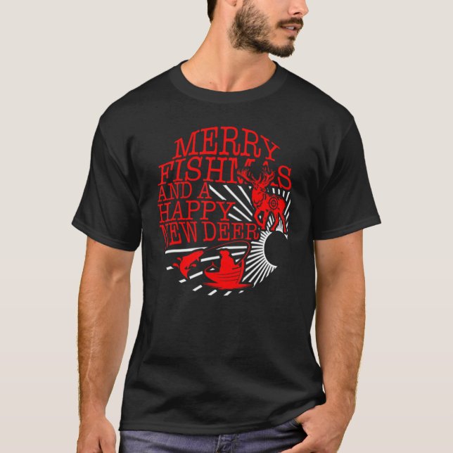 Camiseta Navidades Merry Fishmas Happy New Deer Fisherman H (Anverso)