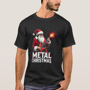 Camiseta Navidades metalizado de Santa Claus rompen guitarr