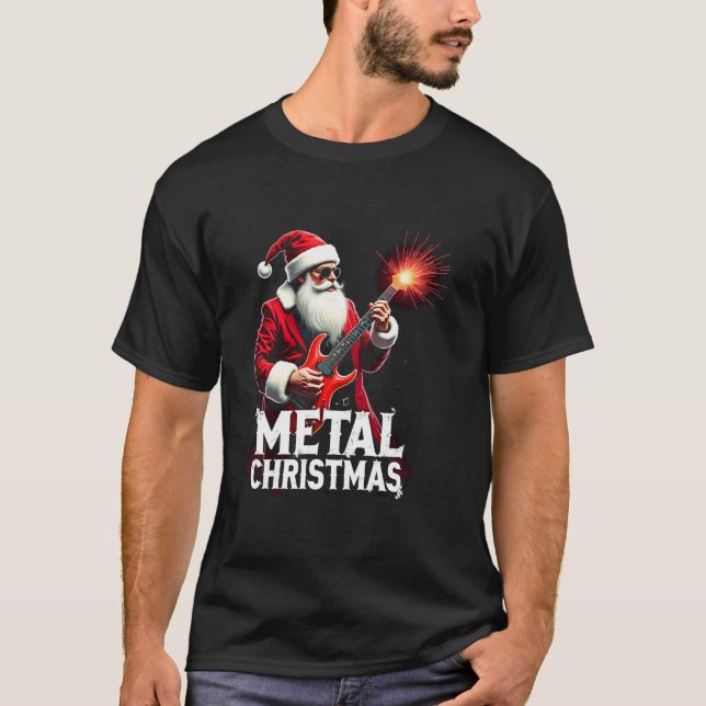 Camiseta Navidades metalizado de Santa Claus rompen guitarr (Anverso)