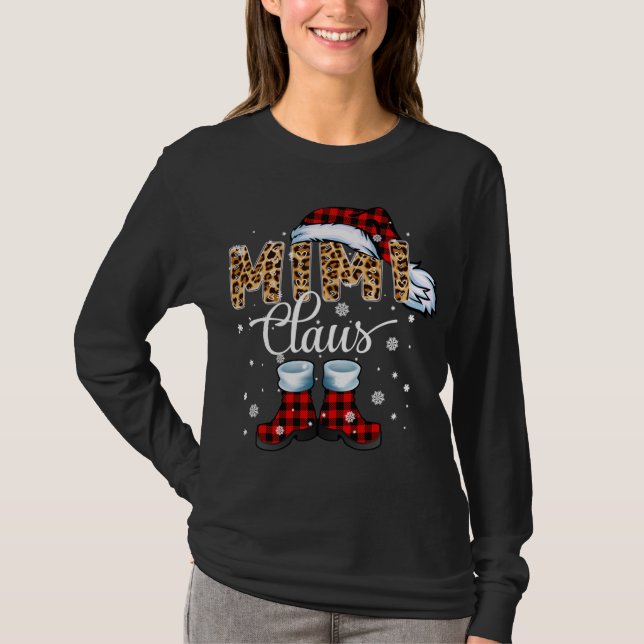 Camiseta Navidades Mimi Claus Leopard Buffalo Plaid Pajama (Anverso)