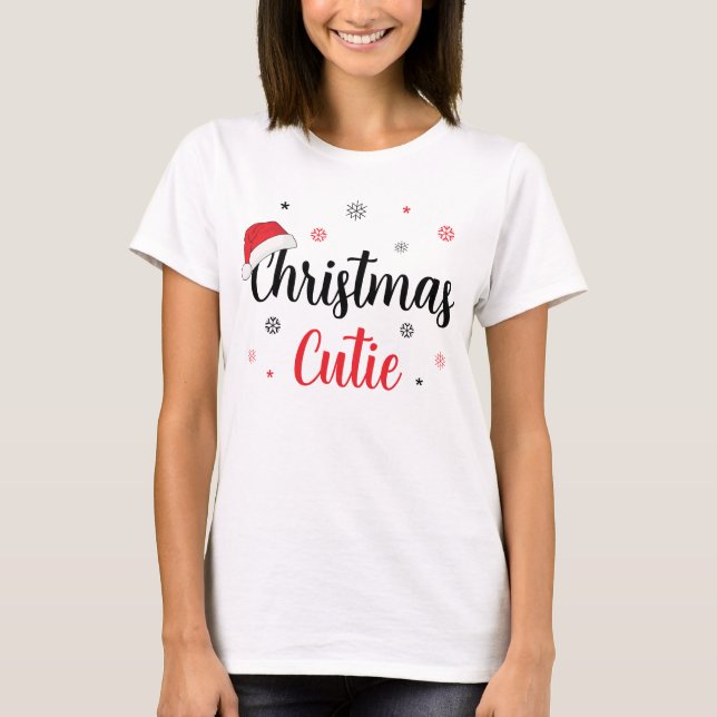 Camiseta Navidades modernos cutie Santa Hat (Anverso)