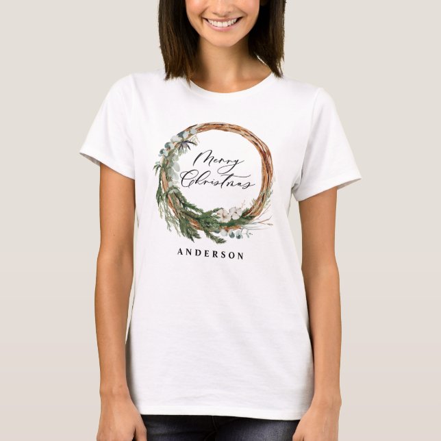 Camiseta Navidades modernos y mínimos de escritura de fleta (Anverso)