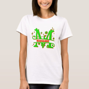 Camiseta Navidades Monograma Letra inicial M Nombre verde r