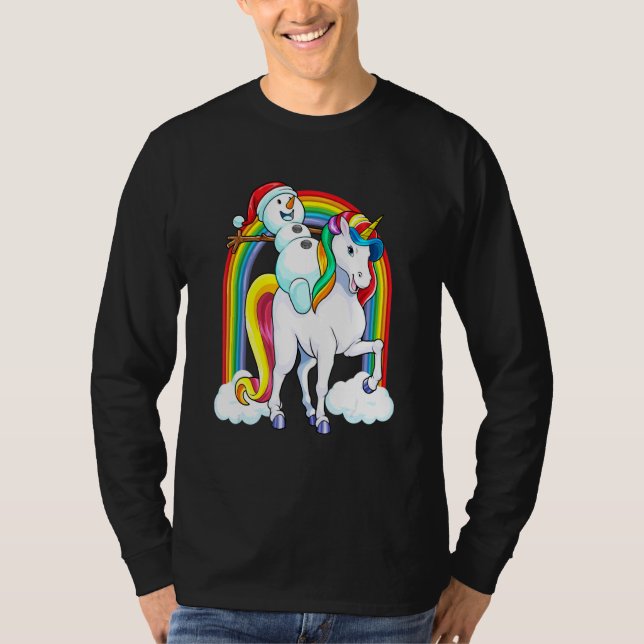 Camiseta Navidades montando el arcoiris mágico de Unicornio (Anverso)