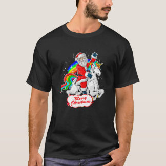 Camiseta Navidades montando unicornio, lindo arcoiris navid