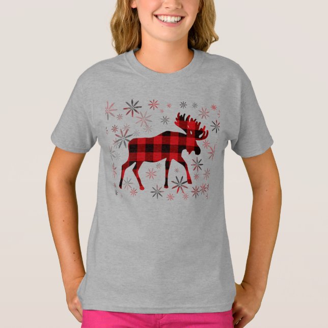 Camiseta Navidades Moose platillos rojos copos de nieve (Anverso)