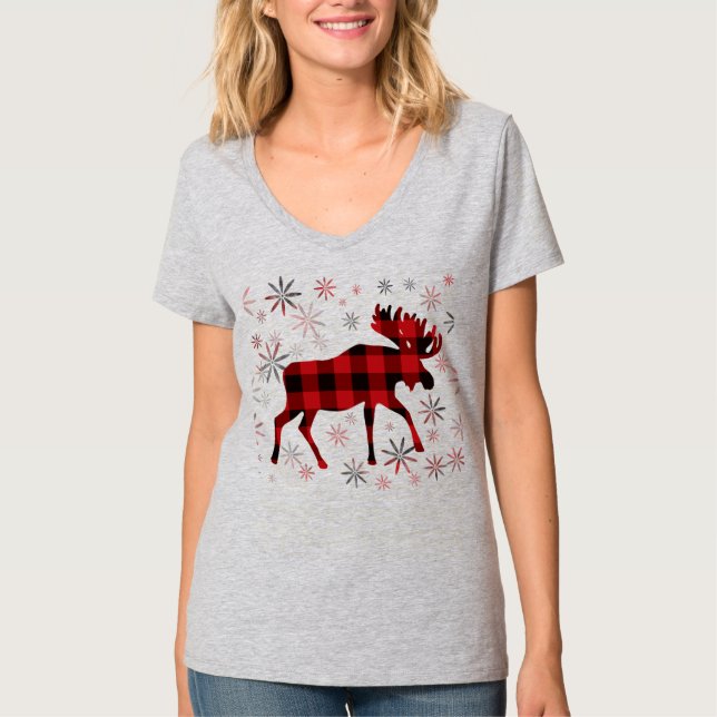 Camiseta Navidades Moose platillos rojos copos de nieve (Anverso)