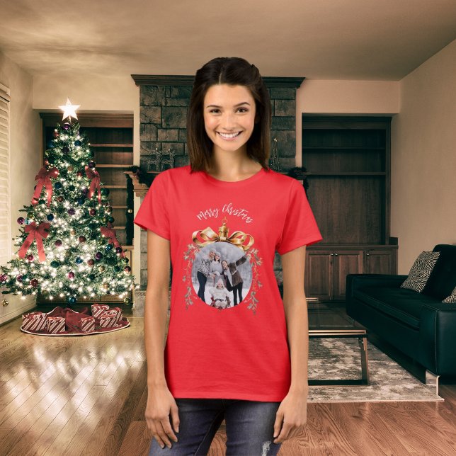 Camiseta Navidades mujer de foto familiar en baudible rojo (Subido por el creador)
