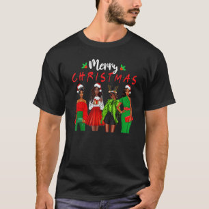 Camiseta Navidades Mujeres negras afroamericanas Santa Hat 