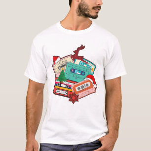Camiseta Navidades Música Cassette Tapes Retro Santa Hat Wi