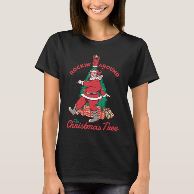 Camiseta Navidades música de rock y roll hand (Anverso)