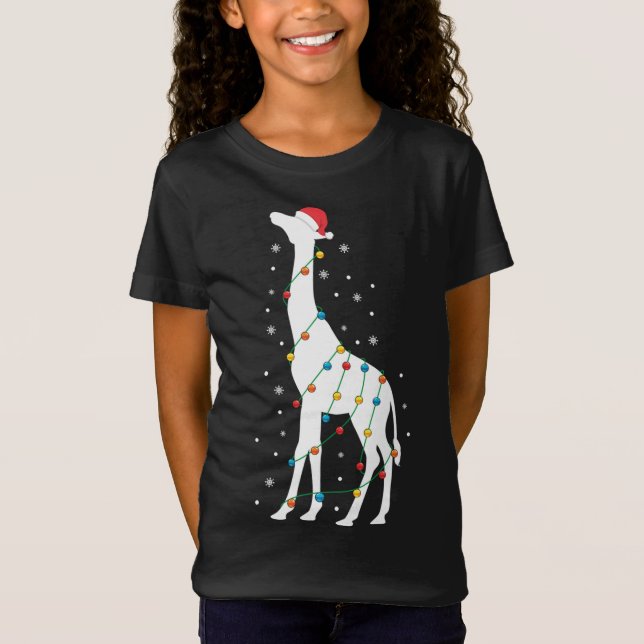 Camiseta Navidades Navidades de jirafa alumbran a Santa Hat (Anverso)