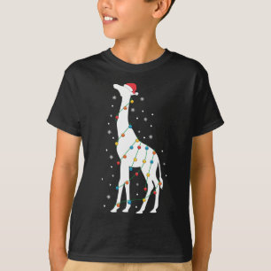 Camiseta Navidades Navidades de jirafa alumbran a Santa Hat