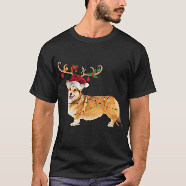 Camiseta Navidades Navidades de perro de Corgi iluminan San (Anverso)